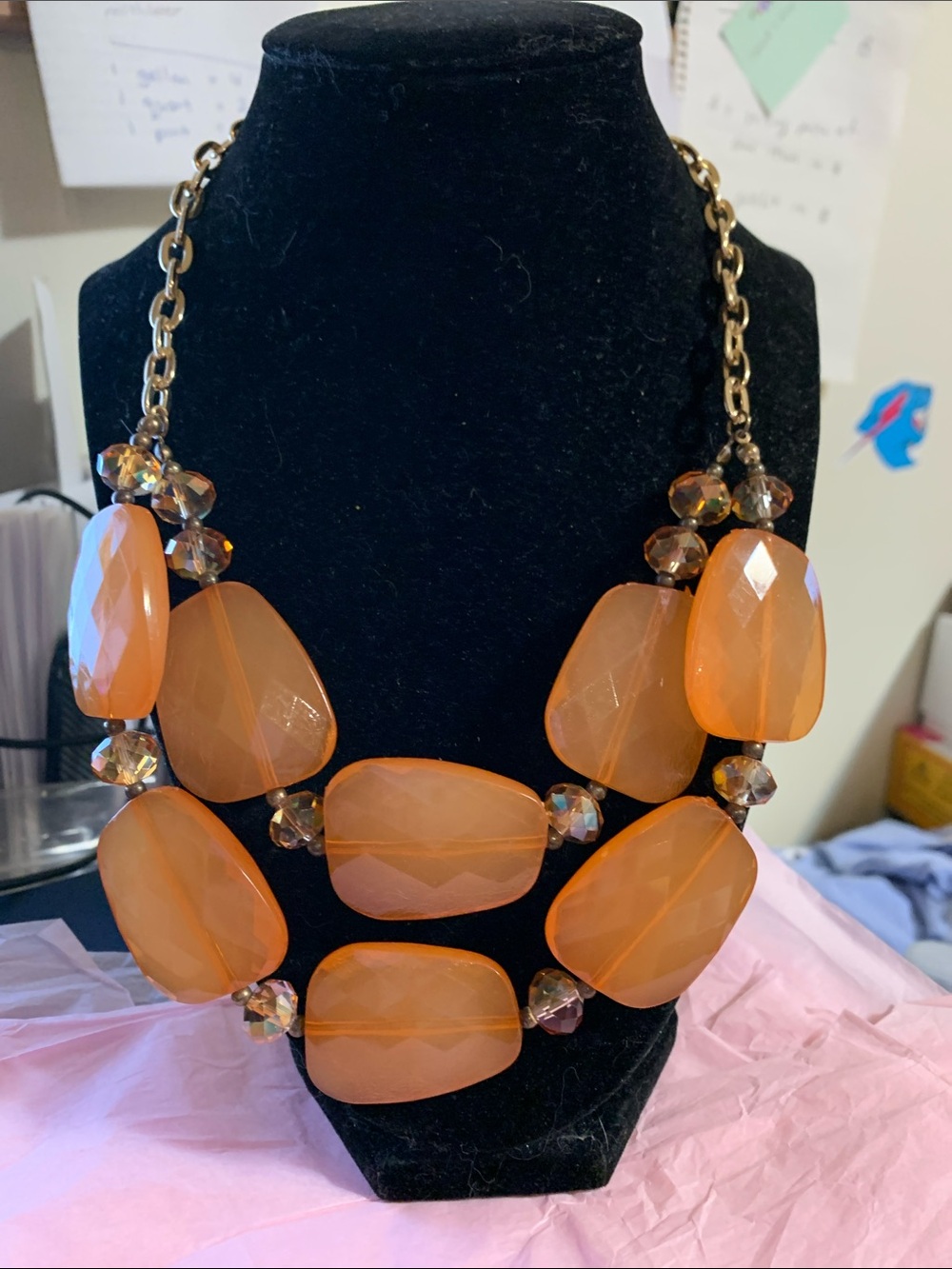 Statement Orange Beaded Bib Necklace - Women Jewelry